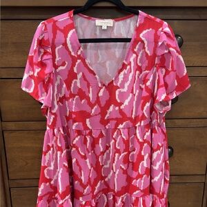 Pink and Red Patterned Dress